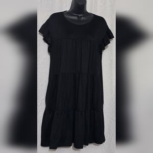 You & Me Boutique Black Tiered Ruffle Short Sleeve Dress w/Pockets Women’s Large